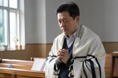 Korean Man in Quiet Church Prayer