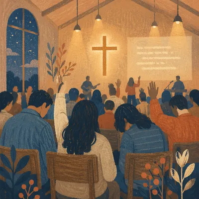 Fervent Prayer at Korean Revival Service