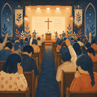 Fervent Prayer at Korean Revival Service