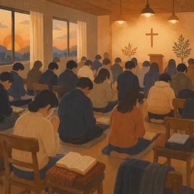 Fervent Dawn Prayer in Korean Church Hall