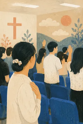 Fervent Prayer Revival in Korean Church Hall