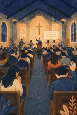 Fervent Prayer at Korean Revival Service