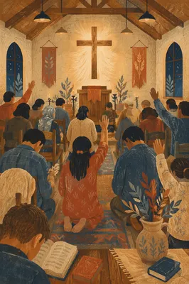 Fervent Prayer at Korean Revival Meeting