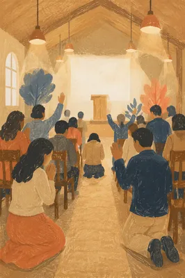 Fervent Prayer at Korean Revival Meeting