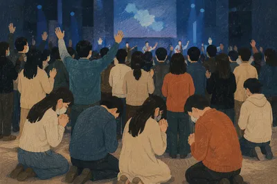 Fervent Prayer at Korean Revival Meeting