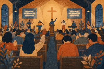 Fervent Prayer at Korean Revival Service
