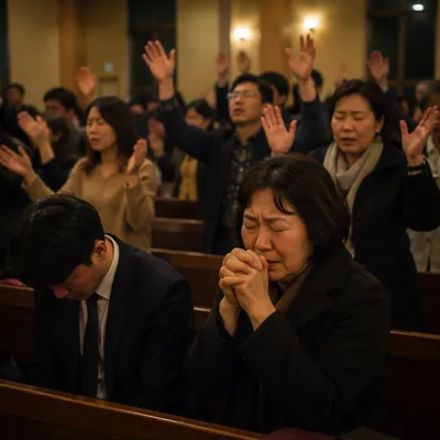 Fervent Prayer During Korean Revival Service