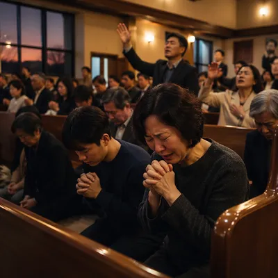 Fervent Prayer at Korean Revival Service