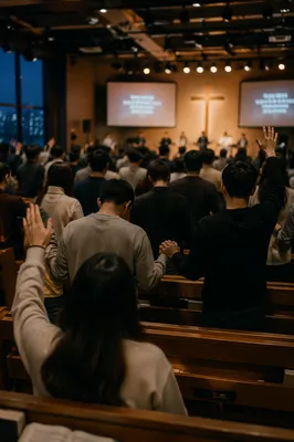 Fervent Prayer at Korean Revival Service