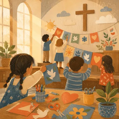 Colorful VBS Banners in Korean Church Hall