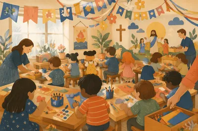 Colorful Vacation Bible School Craft Classroom