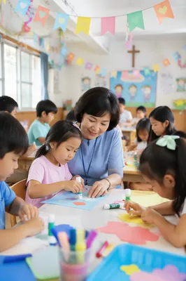 Children Doing Crafts in Bright Classroom
