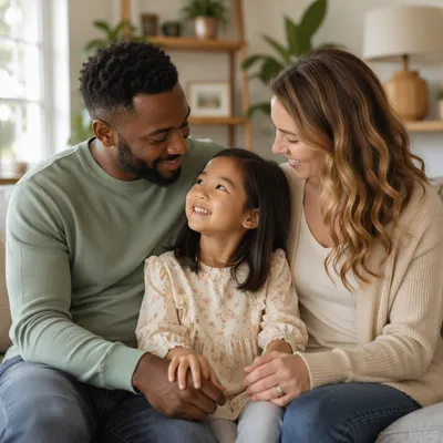 Diverse Family Portrait in Cozy Living Room