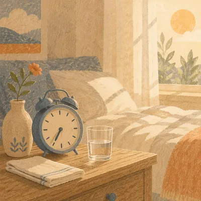 Peaceful Bedroom Morning Alarm Clock Scene