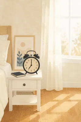 Alarm Clock on Bright Bedside Table