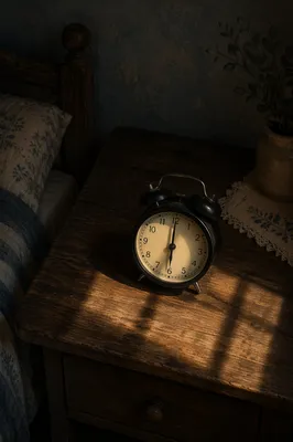 Alarm Clock on Bedside Table at Dawn