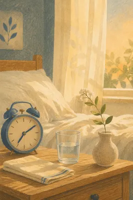 Peaceful Bedroom Morning Alarm Clock Scene