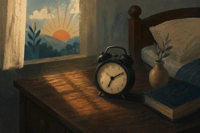 Quiet Dawn Alarm Clock on Bedside Table