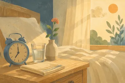 Peaceful Bedroom Morning Alarm Clock Scene