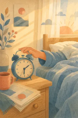 Calm Morning Alarm Clock in Cozy Bedroom