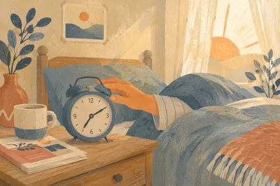 Quiet Morning Alarm Clock in Cozy Bedroom