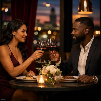 Romantic Anniversary Dinner Couple at Candlelight