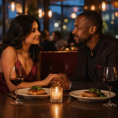 Couple Sharing Candlelit Anniversary Dinner