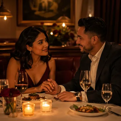 Romantic Anniversary Dinner in Elegant Restaurant