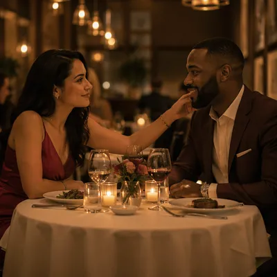 Couple Sharing Candlelit Anniversary Dinner