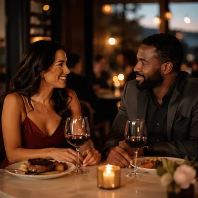 Couple Sharing Candlelit Anniversary Dinner