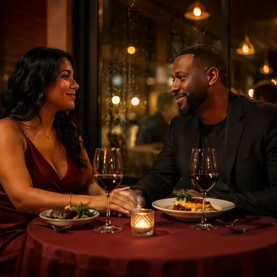 Romantic Anniversary Dinner in Candlelit Restaurant