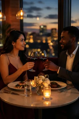 Couple Toasting at Romantic Anniversary Dinner