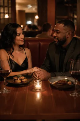Couple Sharing Candlelit Anniversary Dinner