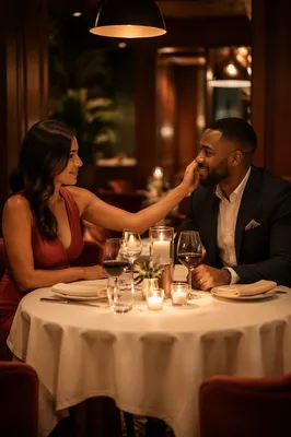 Couple Sharing Candlelit Anniversary Dinner
