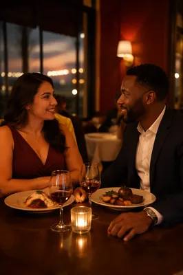 Couple Enjoying Candlelit Dinner at Restaurant