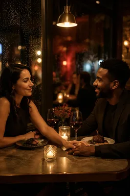 Couple Sharing Candlelit Anniversary Dinner