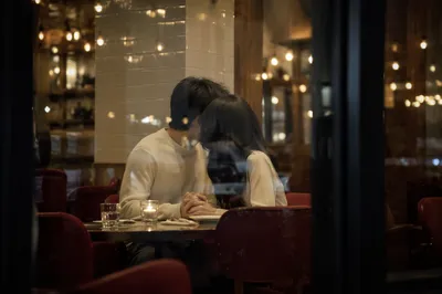 Romantic Anniversary Dinner Through Restaurant Window
