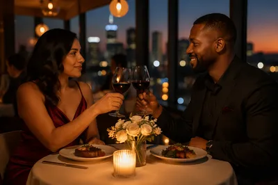 Couple Toasting at Romantic Anniversary Dinner