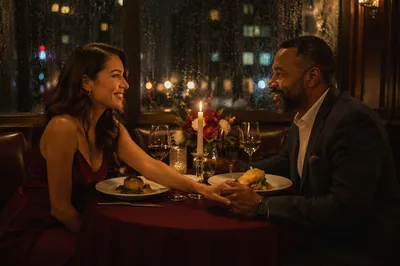 Couple Sharing Candlelit Anniversary Dinner