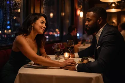 Couple at Candlelit Anniversary Dinner