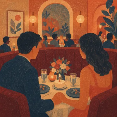 Romantic Anniversary Dinner Couple in Candlelight