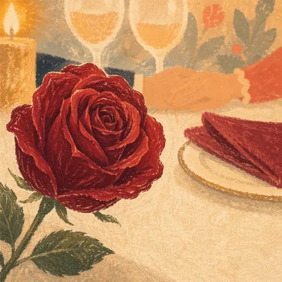 Romantic Anniversary Dinner Rose at Restaurant