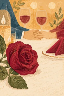 Romantic Anniversary Dinner Rose at Restaurant