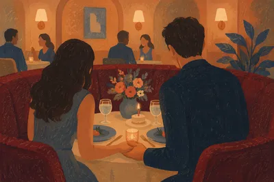 Romantic Anniversary Dinner in Candlelit Restaurant