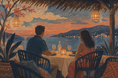 Romantic Seaside Anniversary Dinner at Dusk