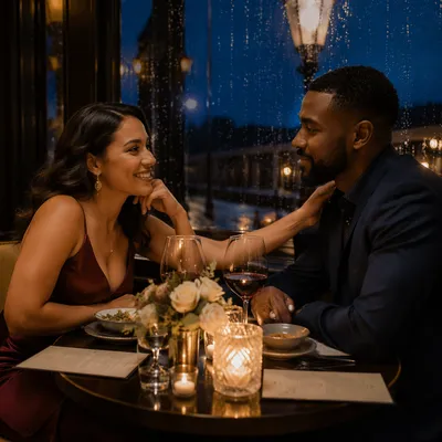 Romantic Anniversary Dinner by Rainy Window