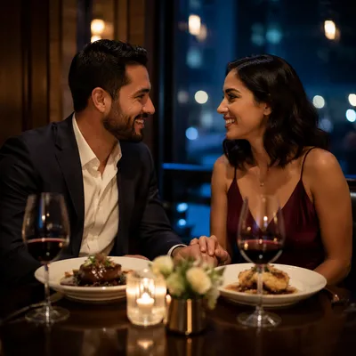 Couple at Candlelit Anniversary Dinner