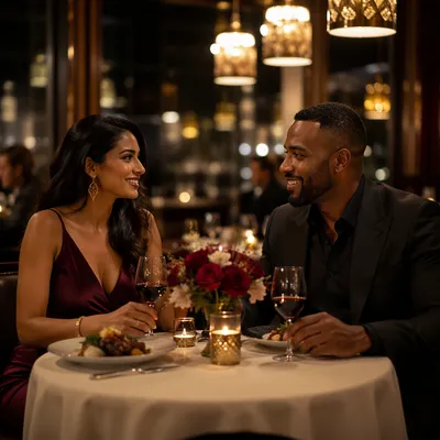 Romantic Couple at Candlelit Restaurant Dinner