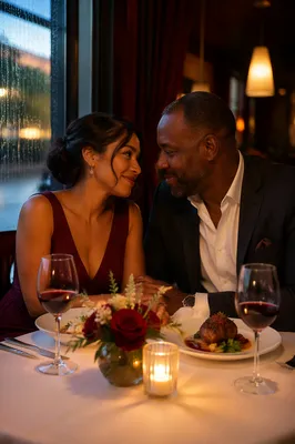 Romantic Couple at Candlelit Restaurant Table