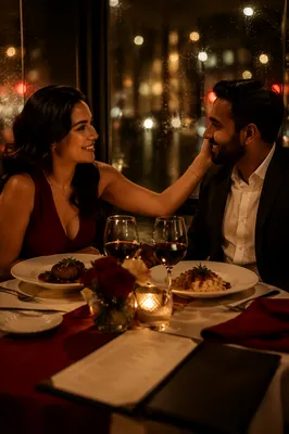 Couple at Candlelit Anniversary Dinner